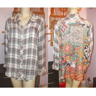 Blusa Tolani Mix Media Franela Top Talla L Talla Grande Abotonada Túnica Artística Boho Foto 1 de 4