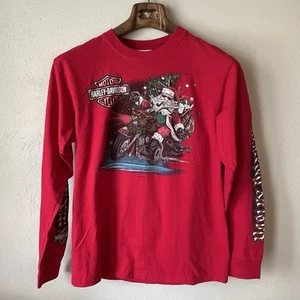 Harley Davidson Long Sleeve Shirt Red Santa Reindeer Large Motorcycle Sarasota - Picture 1 of 6