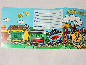 NEW ~ CHOO-CHOO~   TRAIN  8-INVITATIONS MULTI-COLOR  PARTY SUPPLIES - Picture 1 of 1
