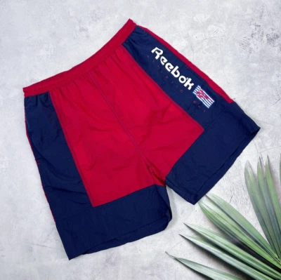 Pantalones cortos de natación vintage Reebok Athletic Dept logotipo grande azul marino y rojo talla L Foto 1 de 4