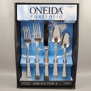 Vajilla Oneida Noble de 20 piezas servicio de acero inoxidable 18/0 para diseño de 4 biselados - Imagen 1 de 18