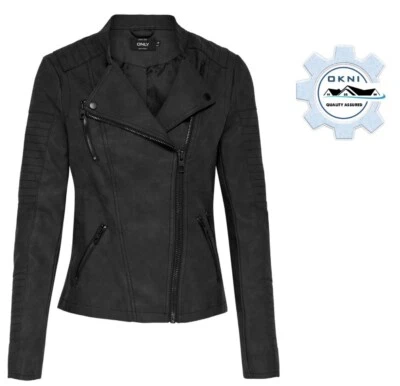 ÚNICA CHAQUETA DE MOTOCICLISTA DE CUERO FALSO EN NEGRO Talla 8 Foto 1 de 4