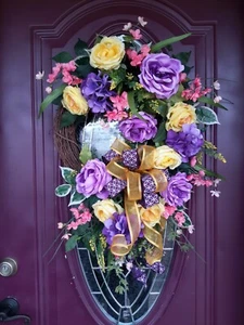 Flower Door Wreath Spring Summer Garden Country Style Mother's Day Easter - Picture 1 of 10