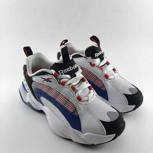 Reebok Unisex Kids Leather Sneaker White/Red/Blue - Size 3.5 - Picture 1 of 10
