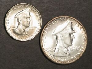 PHILIPPINES 1947S 1 Peso-50 Centavos MacArthur Silver BU - 2 Coins