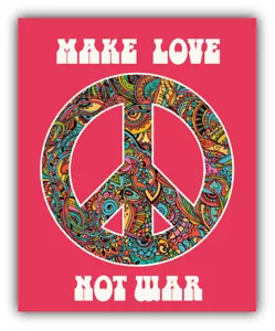 "Decalcomania adesivo paraurti auto etichetta hippie Make Love Not War - ""TAGLIE""" - Foto 1 di 1