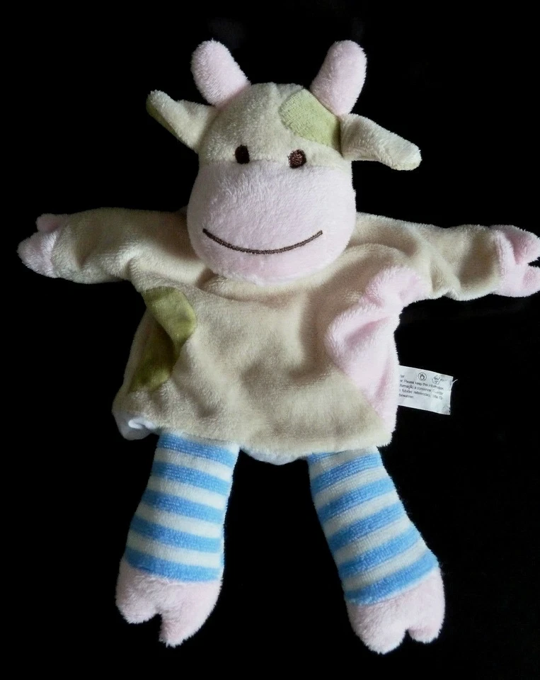 50. DOUDOU PLAT MARIONNETTE JJA VACHE beige rose vert bleu ETAT NEUF* - Photo 1/1