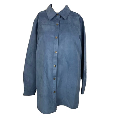 Camisa Joan Rivers Mujer Talla S Azul Sarga Abotonada Cuello Bolsillo Blusa Foto 1 de 4