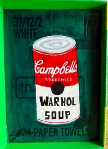UNIQUE ANDY WARHOL SOUP Painting UPCYCLED SWARTZMILLER DNA SIGNED ART FRAMED COA - Picture 1 of 12