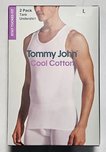 Tommy John Cool Cotton Tank Top Undershirt Stay Tucked Fit - L - BLACK - 2-Pack - Picture 1 of 4