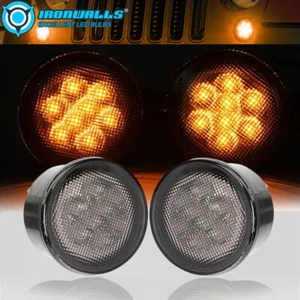 Front Turn Signal Lights Amber LED Smoked Blinker for Jeep Wrangler JK 2007-2018 - Picture 1 of 12