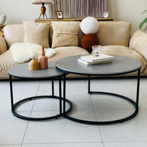 2er Set Couchtisch,Beistelltisch,Satztisch,Sofatisch,Kaffeetisch,Marmor Metall - Bild 1 von 12