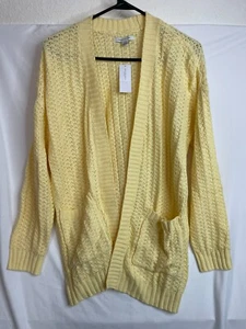 NWT AE Yellow Cotton Blend Long Sleeve Chunky Knit Open Front Cardigan Sweater - Picture 1 of 7