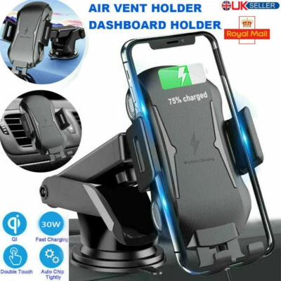 30W Wireless Charger Fast Charging Automatic Clamping Car Mount Phone Holder US - Image 1 of 4