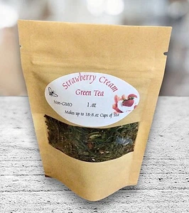 Strawberry Cream~ Loose Leaf Green Tea W/ Real Berries & Yogurt Bits 1.oz - Picture 1 of 4