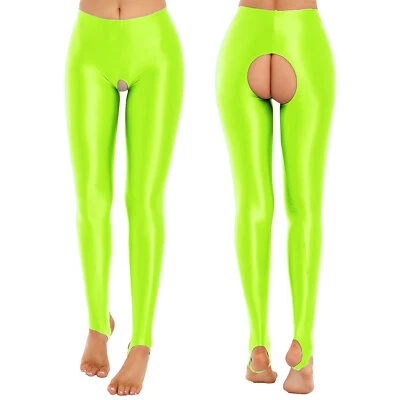 Pantimedias opacas brillantes entrepierna abierta estribo cintura media brillante para mujer Foto 1 de 4