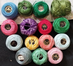 Lot(15) of DMC #8 Perle Cotton mixed and solid color Needlepoint/Cross-stitch - Picture 1 of 2