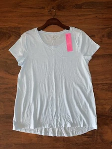 Lilly Pulitzer LARGE solides U-Ausschnitt HYDRA BLAU ETTA T-SHIRT 100 % Baumwolle Noppen Neu mit Etikett - Bild 1 von 4