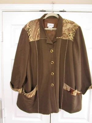 Stephanie Thomas 女式夹克 22 棕色佩斯利 4 按钮长袖口袋 — 第 1/4 张图片