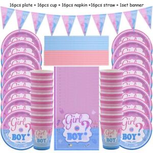 65pcs Tableware Set Gender Reveal Decoration Boy Girl Supplies Baby Shower Party