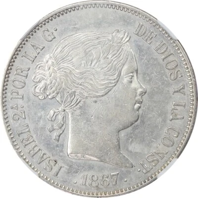 Spain 1867M 2 escudos Queen Isabel II NGC AU55 - Image 1 of 4