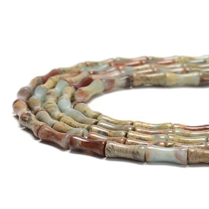Cuentas de tubo de bambú de jaspe natural Aqua Terra tamaño 5x13 mm 15,5"" cadena - Imagen 1 de 2