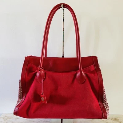 Bolso de Mano TORY BURCH Savannah Estampado Cuero Lona Roja Foto 1 de 4
