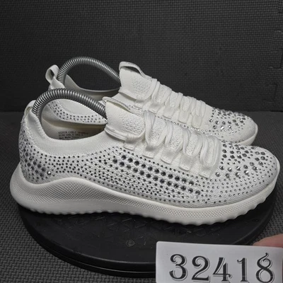 Aetrex Carly Sparkle Shoes Womens Size 8.5 White Knit Rhinestone Sneakers - Image 1 of 4
