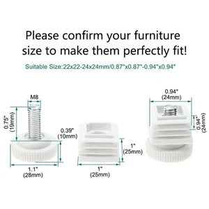 Adjustable Leveling Feet 25 x 25mm Inserts Furniture Table Glide 8 Sets New @ - Bild 1 von 8