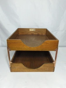 Vintage Oak Wood Letter File Desk Organizer 2-Tier Document Paper Tray dovetail - Picture 1 of 21