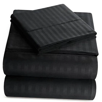  Juego de sábanas - Sábanas tamaño rayas 4 piezas - Negro completo suave y refrescante profundo Foto 1 de 4