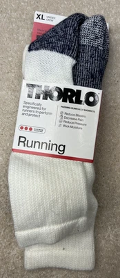 NWT Thorlos Fit Comfort Cushion Running Crew Socks White/Navy X-Large Unisex R1 - Image 1 of 4