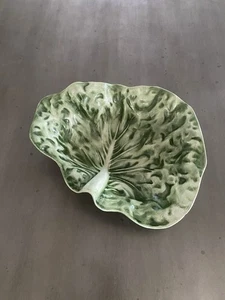 Vintage Majolika Kohlblatt Servierschale Schale mit Fuß groß grün Made in Portugal - Bild 1 von 16