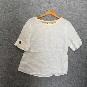 Jacqui E Top Size 10 White 100% Linen Button Sleeve - Bild 1 von 9