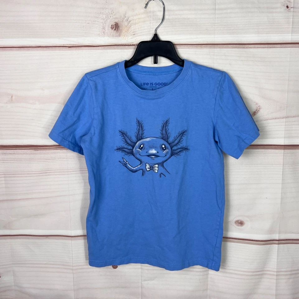 Camiseta Life Is Good Niños L Azul Cuello Redondo Trituradora Camiseta Cuello Redondo Gráfico Axolotl Foto 1 de 4
