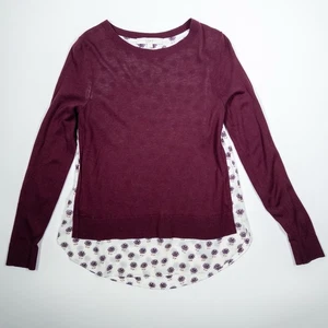 Blusa Suéter LOFT Look En Capas Granate Floral Dobladillo Trasero Pullover Top Talla S - Imagen 1 de 6