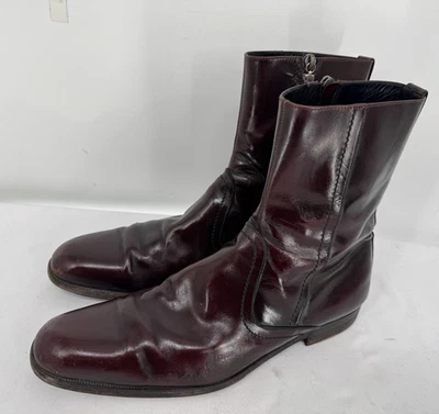 Salvatore Ferragamo Oxblood Brown Smooth Leather Zip Chelsea Ankle Boots Sz 11 - Image 1 of 4