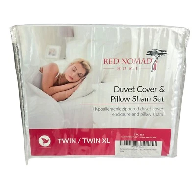 Red Nomad Home Zip Duvet Cover Pillow Sham 2 Pc Set Twin XL White Hypoallergenic - Image 1 of 4
