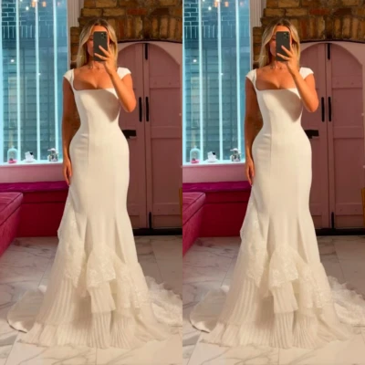 Свадебные платья русалки простые квадратный вырез Sweep Train цвета слоновой кости белые свадебные платья - Изображение 1 из 4