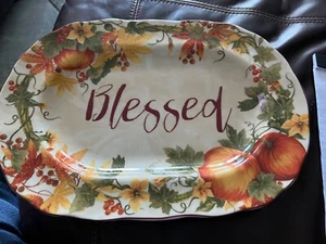 Pumpkin  Vine Orange 222 FIFTH 14” Platter Thanksgiving - Picture 1 of 3