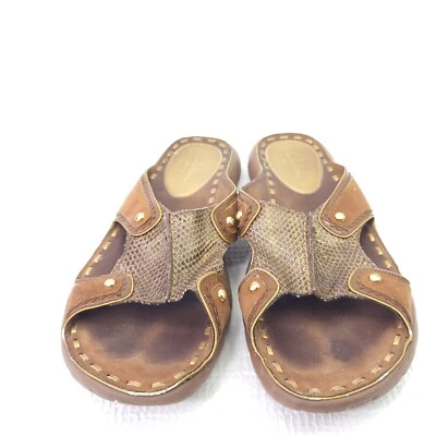 Cole Haan Krista Slide Sandals Slip On Brown Leather Slip On Flats Shoes Size 10 Foto 1 de 4