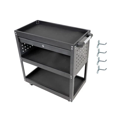 FIRST.RACING 3 Tier Rolling Tool Cart 330LB Heavy Duty Mechanic w/ Lockable Wheels & Pegboard