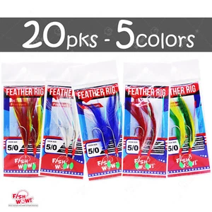 20pks 5-color Size 5/0 Fishing Feather Rig 2-hook Rock Cod Rockfish Bait lures - Picture 1 of 6