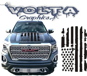 Vinyl Hood Decal Fits: GMC Sierra Denali 2019-2020  - Distressed American Flag - Picture 1 of 1