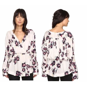 Free People Tuscan Dreams Tunika Langarm Off White Lila Blumen Damen XS - Bild 1 von 5
