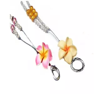 Beaded cord Lanyard, cruise, security id badge holder, keys Tropical Frangipani - Picture 1 of 5