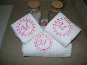 Embroidered Valentines Day Bath Towel Set with Hearts and Letter Monogram - Picture 1 of 8