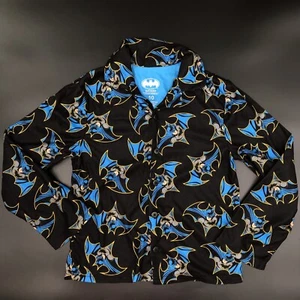 Batman Blue & Black Flannel Pajamas Long Sleeve Shirt Size 10 - Picture 1 of 5