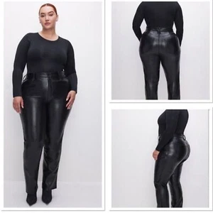 Good American Faux Leather Good Icon Pants in Black Women Plus Size 24 NWT - Picture 1 of 11