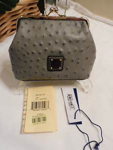 NWT DOONEY & BOURKE OSTRICH EMBOSSED KISS LOCK COIN/WALLET  GREY * FREE SHIP**